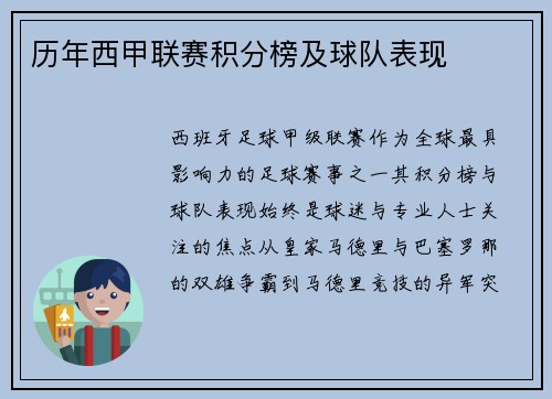 历年西甲联赛积分榜及球队表现